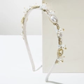 Elegante cerchietto bianco con cristalli scintillanti, perle e montatura dorata - Perla Strass Stile Vintage / Bianco