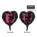 18-inch heart-shaped black foil balloon with pink artistic text for festive decor - 18-inch Heart Black (Prosperity)