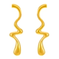 Minimalist irregular wave dangle earrings in gold finish with a polished mirror texture - 18k Gold Plated Irregular 5827