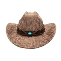 Chapeau de cowboy vintage marron avec texture cuir craquelé et perle turquoise - Kaki / M (56-58cm)
