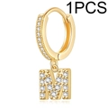 Gold-plated hoop earring featuring a zircon-encrusted letter M pendant for women, 1PCS - Single Letter Earring M