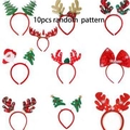 10-piece set of random Christmas headbands with reindeer antlers and Santa motifs - 10PCS Random Headbands Set