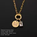 Gold-plated stainless steel initial W necklace with sparkling rectangle pendant charms - Letter W / Gold