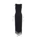 Detail of black slim sleeveless dress featuring semi-transparent layered mesh hemline - S / Black