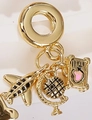 Travel theme gold charms featuring airplane globe and pink suitcase for DIY bracelets - Plane Globe