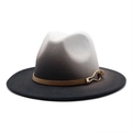 Detail of gradient felt fedora showing brown leather band and golden metal buckle - M(56-58cm) / Black Gradient