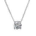Silver stainless steel necklace with 7mm round cubic zirconia in four-prong setting - Steel