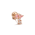 Rose gold ear stud featuring pink marquise-cut zircons and white round crystals - EGD0070 Rose Gold Butterfly Leaf