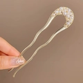 Pic à cheveux en U doré avec perles blanches et design élégant de croissant papillon - Vague de Perles Dorée (74#)