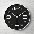 Modern 12-inch round wall clock featuring a black dial with white Arabic numerals - Type A Large Numbers Black Face White Case