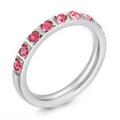 Silver steel ring featuring nine round pink zircons in a semi-circle setting - US 7 / Silver Band with Pink Zirconia (KR104537-K)