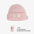 Pink balaclava hat for women with sport patch showing dual-use knit mask and beanie mode - Pink (Single Hat)