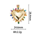 Détail du pendentif cœur avec gemmes colorées indiquant 28,4mm de hauteur et 24,6mm de large - Pendentif Cœur Doré avec Bordure en Pierres Multicolores (DZ-185)