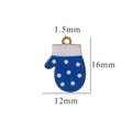 Blue enamel Christmas mitten pendant in stainless steel with white polka dots, 16mm height - Blue Glove-White Dots