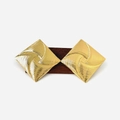 Modern gold square earrings with unique vortex texture on a minimalist wooden stand - Gold Woven Square