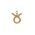Gold Taurus zodiac necklace pendant with shimmering clear crystals on white background - Taurus