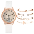 Montre à quartz rose doré avec cadran lapin et lot de quatre bracelets pour femmes - Montre Blanche + Bracelet