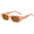 Retro rectangular peach pink kids sunglasses with dark amber lenses on white backdrop - Pink Frame