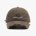 Distressed dark brown cotton baseball cap with white embroidery and vintage worn details - Adjustable / Dark Khaki