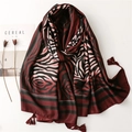 Summer beach shawl with zebra pattern and tassels in burgundy and black tones - 180*90CM / Wine Red Border
