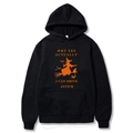 Schwarzer Halloween Kapuzenpullover mit oranger Hexe und humorvollem Grafiktext - S / Schwarz