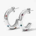 Silver C-shaped hoop earrings with colorful star-set zircons in a vintage steel style - Multi-color Zirconia Starburst Style(KDE1392) / Silver