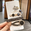 Detailed set of 5 vintage hair clips with grey crystals and rhinestones on gold alloy - Little Fragrance Style 5-Piece Set