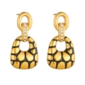 Pendientes de aro bañados en oro 18K con pedrería brillante y diseño de carey negro - Dorado (G712)