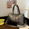 Chic silver quilted space cotton tote bag with puffy down style and detachable strap - Champagne