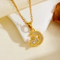 Elegant gold celestial necklace featuring a diamond-encrusted crescent moon and star pendant - Gold Planet Moon White Zircon Necklace (T016)