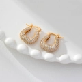 Orecchini a cerchio a U placcati oro 18K con micro-pavé di zirconi bianchi brillanti - Oro a forma di U