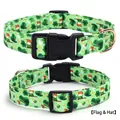 St. Patrick's Day pet collar with green shamrock pattern and gold metal D-ring buckle - St. Paddy's Flag Hat (Single)