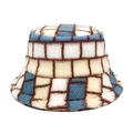 Dettaglio cappello alla pescatore a quadretti in lana d'agnello blu e beige morbido - M (56-58cm) / Blu