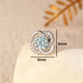 Silver four-leaf clover stud earrings with light blue gemstone and white cubic zirconia - Light Sea Blue Single Piece (A262-3#)