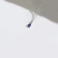 Elegant silver O-chain necklace with a pear-cut deep blue gemstone pendant charm - Blue Waterdrop