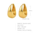 Detailed size chart for 18K gold teardrop stainless steel earrings showing 9mm height - U Shape / Gold