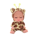 5-inch sleeping baby doll in giraffe print plush onesie with cute yellow antennae - A6 Leopard