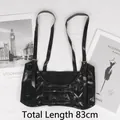 Women's black PU leather corset belt with silver metal buckles and 83cm length - Black Extended 83cm