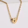 18k gold plated heart necklace with black solid letter F pendant for women - Letter F