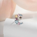 Zilveren hart oorbellen met gekleurde zirkoon en strik voor kraakbeen piercing - Blauw Roze Maan (Enkel Stuk)