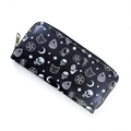 Long skull wallet for men featuring gothic mystic prints and silver zipper hardware - Leopard & Skull Gothic