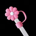 Pink flower silicone straw topper with 10mm dust plug for Stanley cups and bottles - Pink White Daisy / 10mm-Individual Package