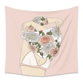 Tenture murale rose moderne avec illustration féminine minimaliste et motifs floraux - GT20002-Art au Trait Moderne Fille Florale