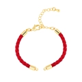 Handmade red braided cord bracelet with gold lobster clasp and adjustable metal chain - Bracelet: 60