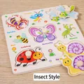 Wooden insect puzzle board with pegs for toddlers featuring bee butterfly and ladybug - Insect Square Peg Puzzle