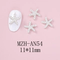 Macro view of 11mm starfish nail charms with white pearls and silver metal base - Large Pearl Sea Star (AN54)