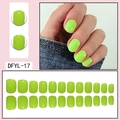 Short neon green fake nails set showing 24 pieces layout and hand-worn model effect - Neon Green (DFYL-17)