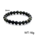 8mm green marble patterned beads with matte black agate stones on elastic bracelet - Frosted Black Agate + Moss Agate (KB109638-Z)