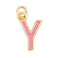 Golden letter Y pendant with pink enamel inlay for jewelry making on white background - Pink - Letter Y