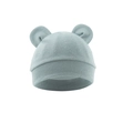 Detail of light blue baby bear ear beanie with soft cotton knit texture and round ears - One Size / Blue Gray